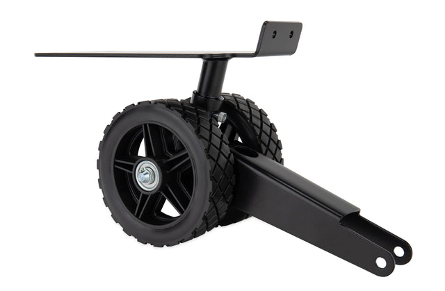 Camco Steerable Wheel Kit designed for 28 and 36-gallon Rhino Tote Tanks, featuring a 24-inch tow bar, steerable no-flat front wheels, wheel assembly, and installation hardware.
