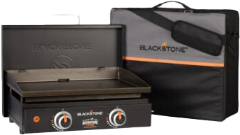 Blackstone 22-inch tabletop propane griddle with its hard-shell cover securely closed over the cooking surface.