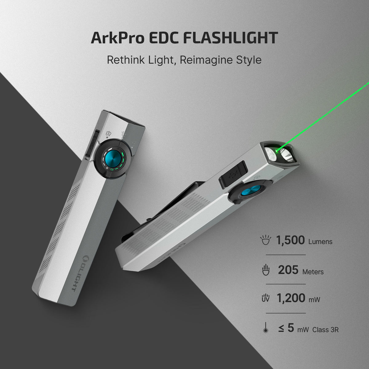 Olight ArkPro rechargeable flashlight with spotlight and UV light