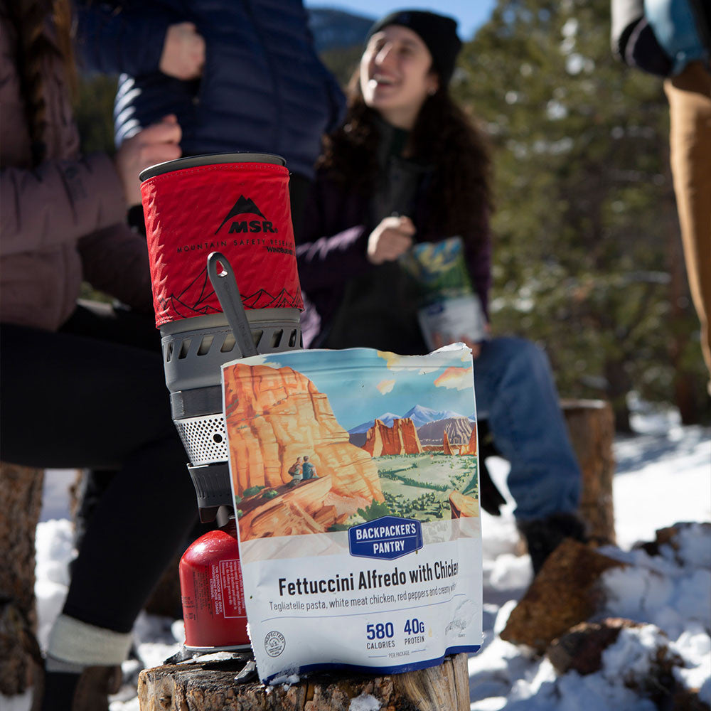 Ready-to-eat chicken Alfredo meal for backpacking and hiking