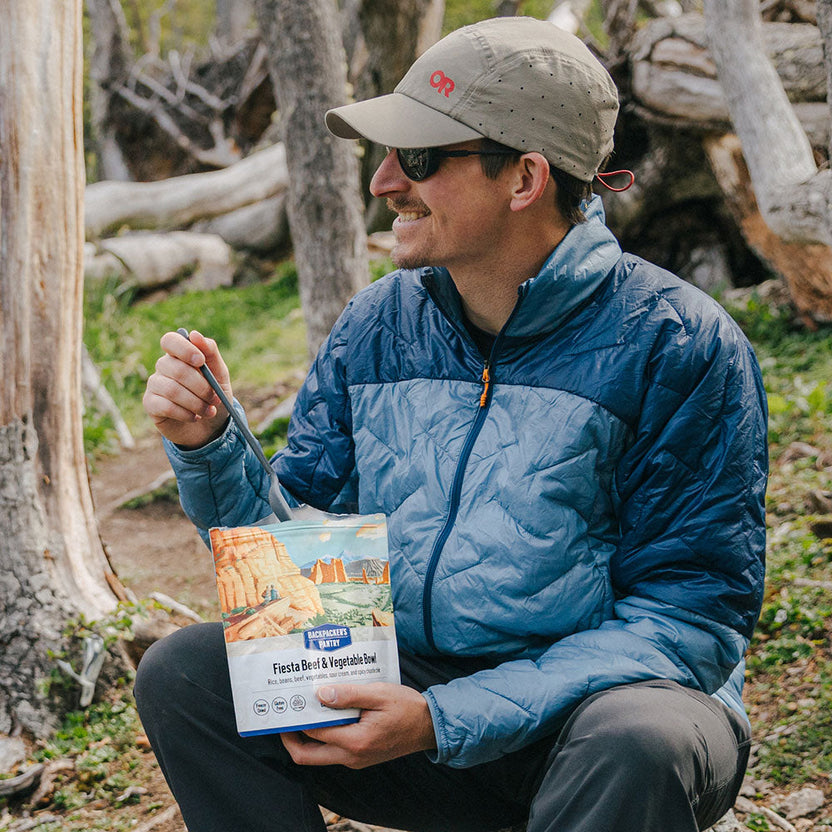 Freeze-dried Tex-Mex meal with beef, cheddar cheese, corn, tomatoes, onions and sour cream