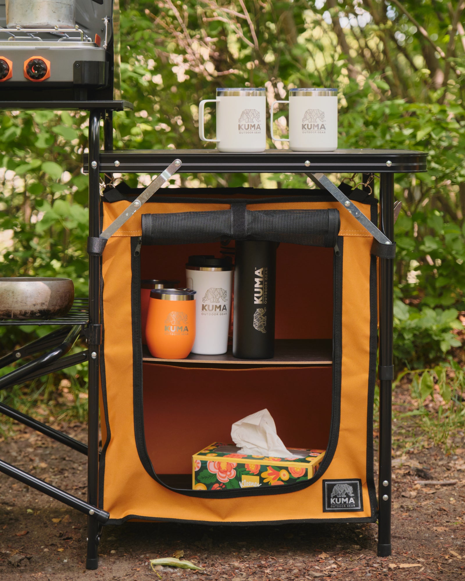 Compact outdoor camp kitchen setup for campsite chefs