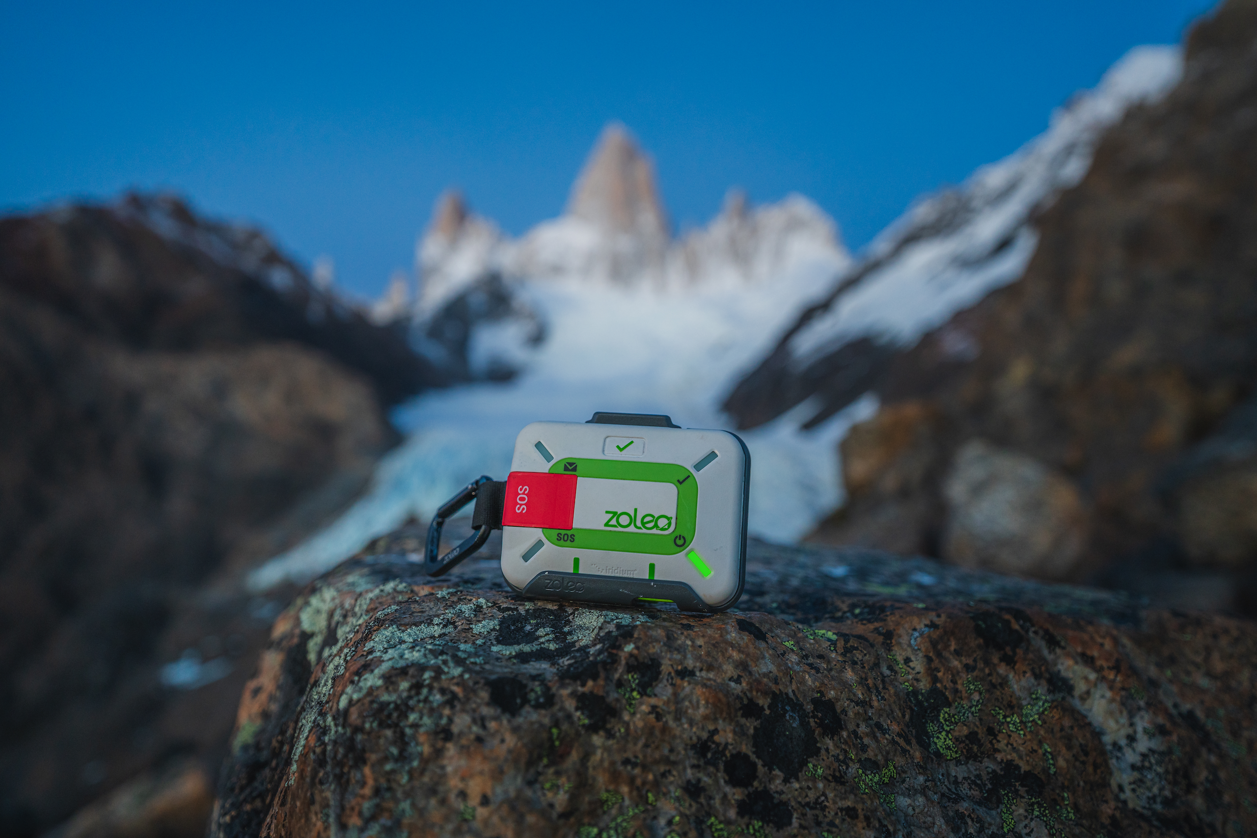 ZOLEO Satellite Communicator in Limestone with USB-C charging, Bluetooth connectivity, global Iridium satellite messaging, GPS location sharing, weather forecasts, check-ins, and a protected SOS emergency button for off-grid travel.