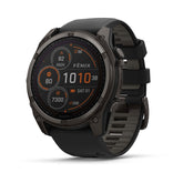 fēnix® 8 multisport GPS smartwatch with a 1.4-inch solar-charged display, scratch-resistant sapphire lens, titanium bezel, and built-in LED flashlight