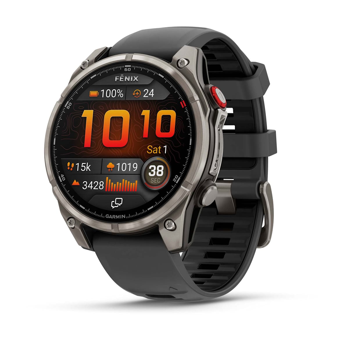 Front view of Garmin Fēnix 8 Pro smartwatch with AMOLED display