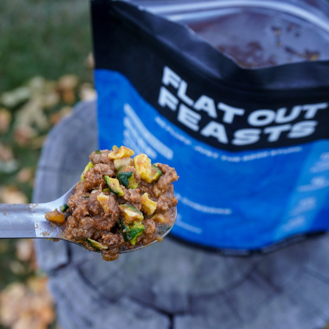 Backpacking freeze-dried beef chili with zucchini and cheddar cheese