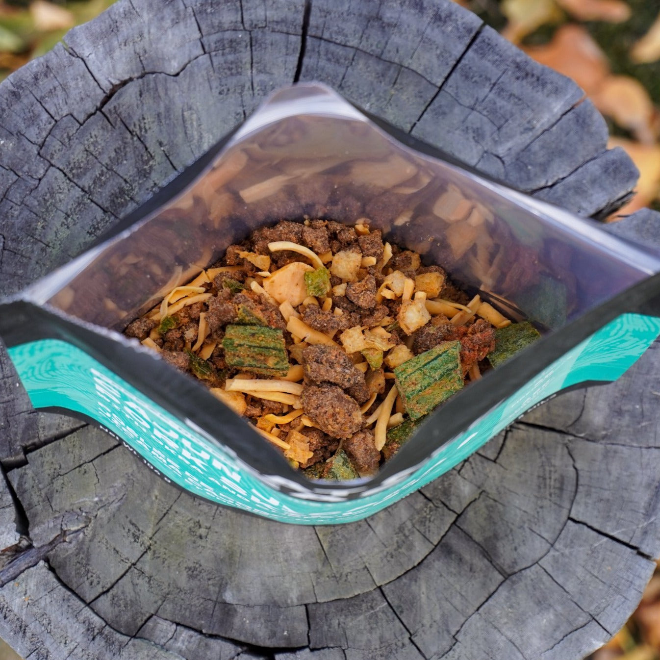 High-protein freeze-dried beef chili with zucchini and cheddar camping meal