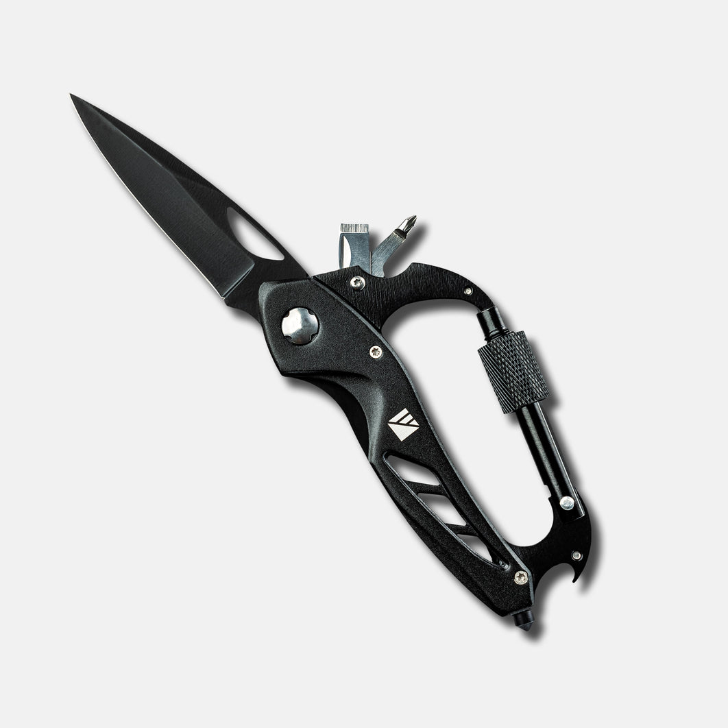 5-in-1 carabiner multi-tool with cutting edge