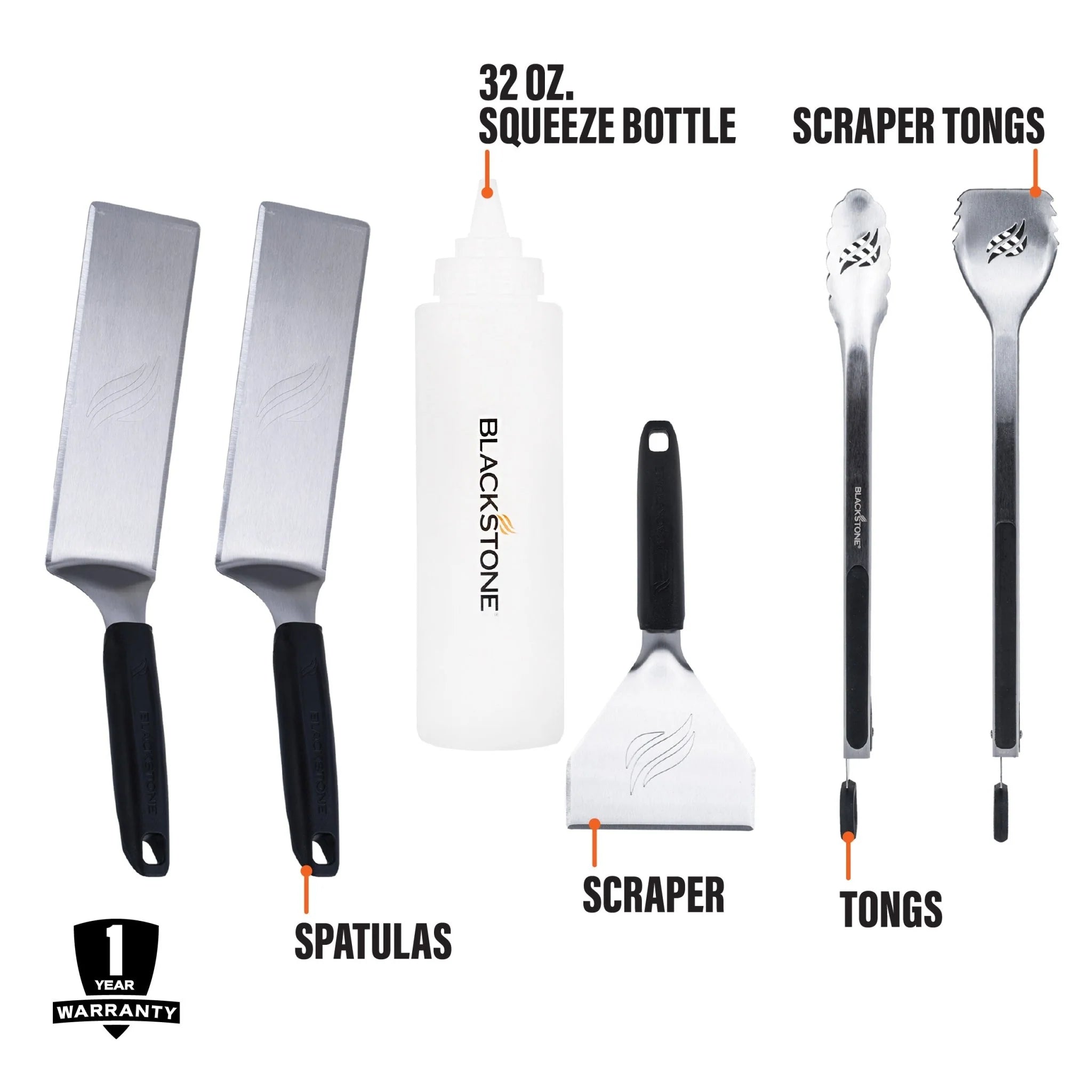 Blackstone griddle toolkit for outdoor cooking with spatulas and locking tongs