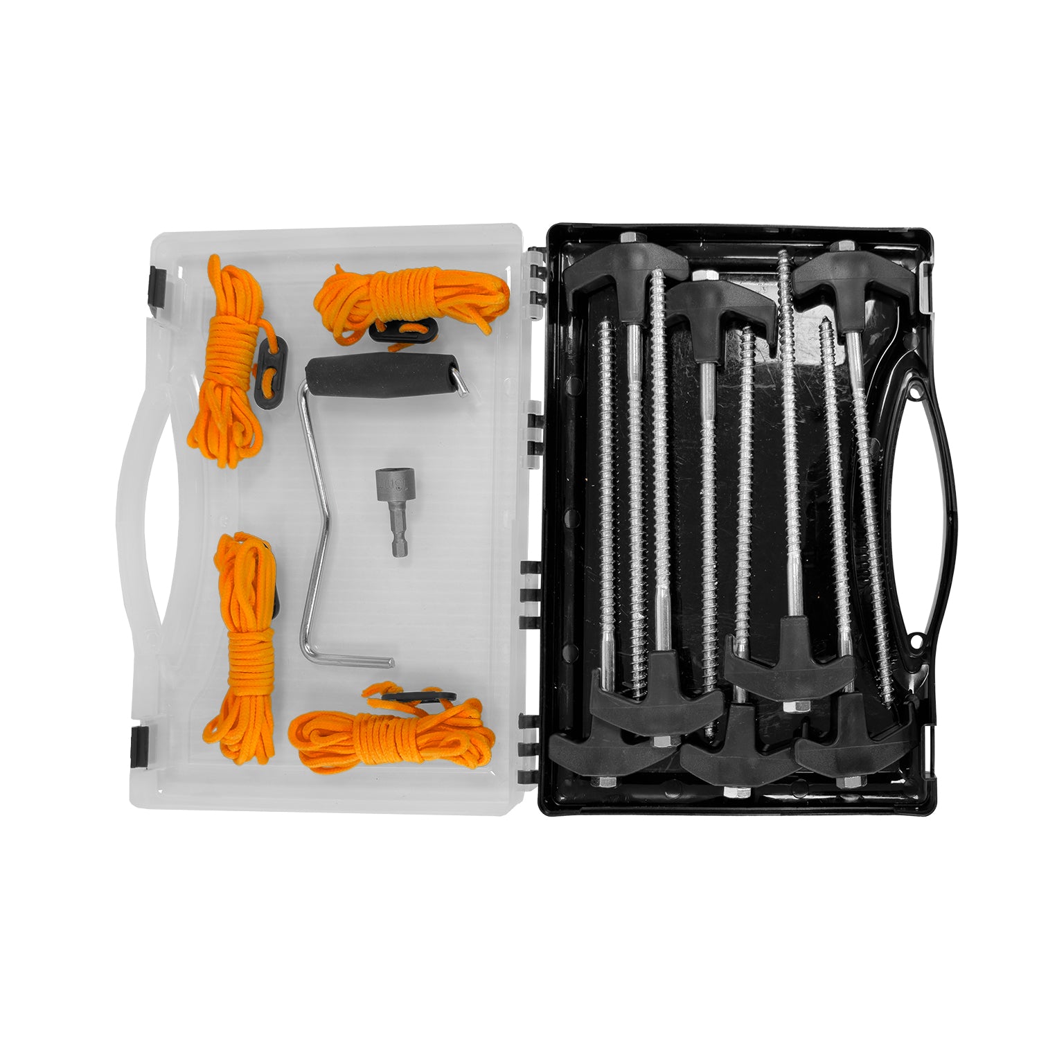 Steel threaded tent pegs included in Deluxe Peg Kit