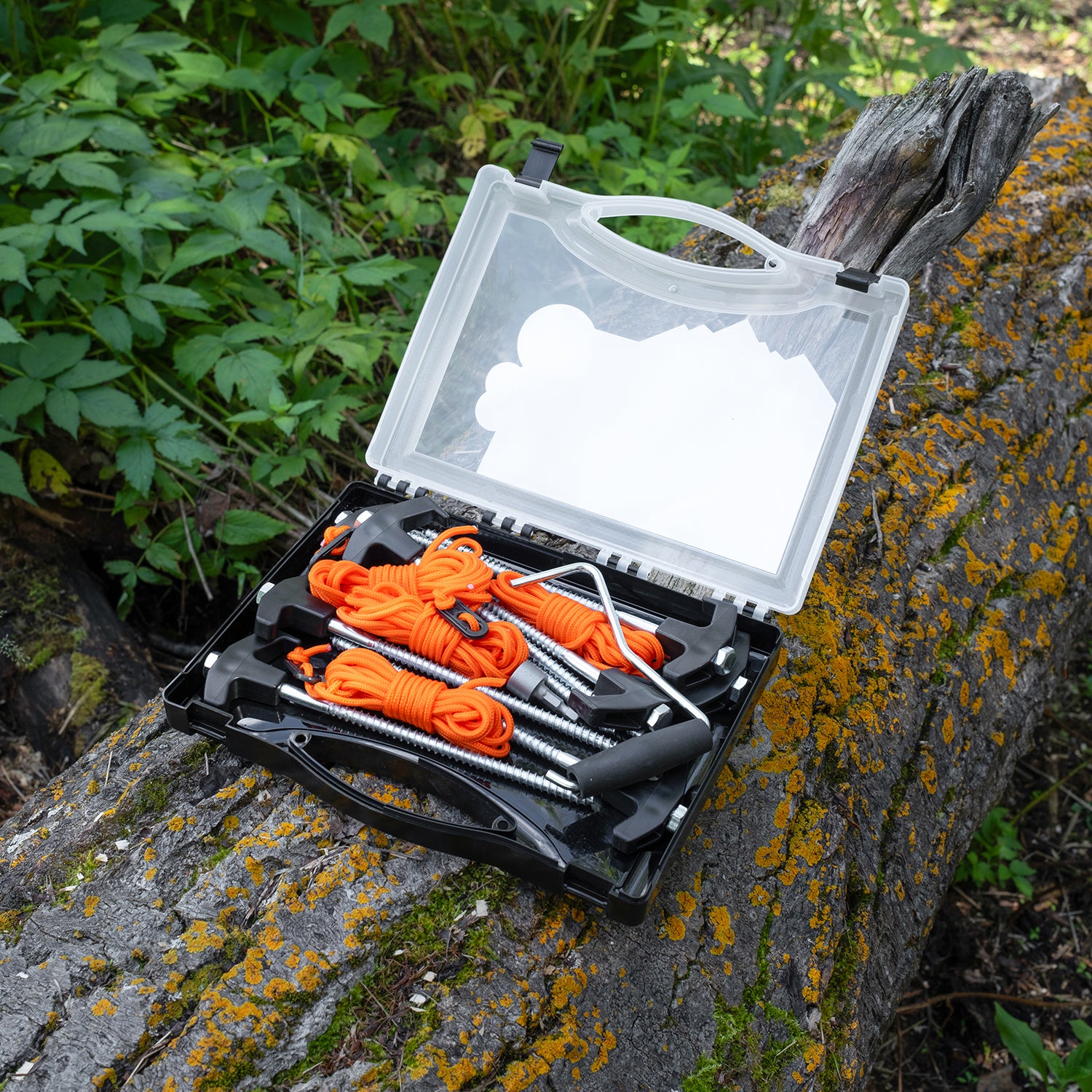 Deluxe Peg Kit anchoring tent on hard ground