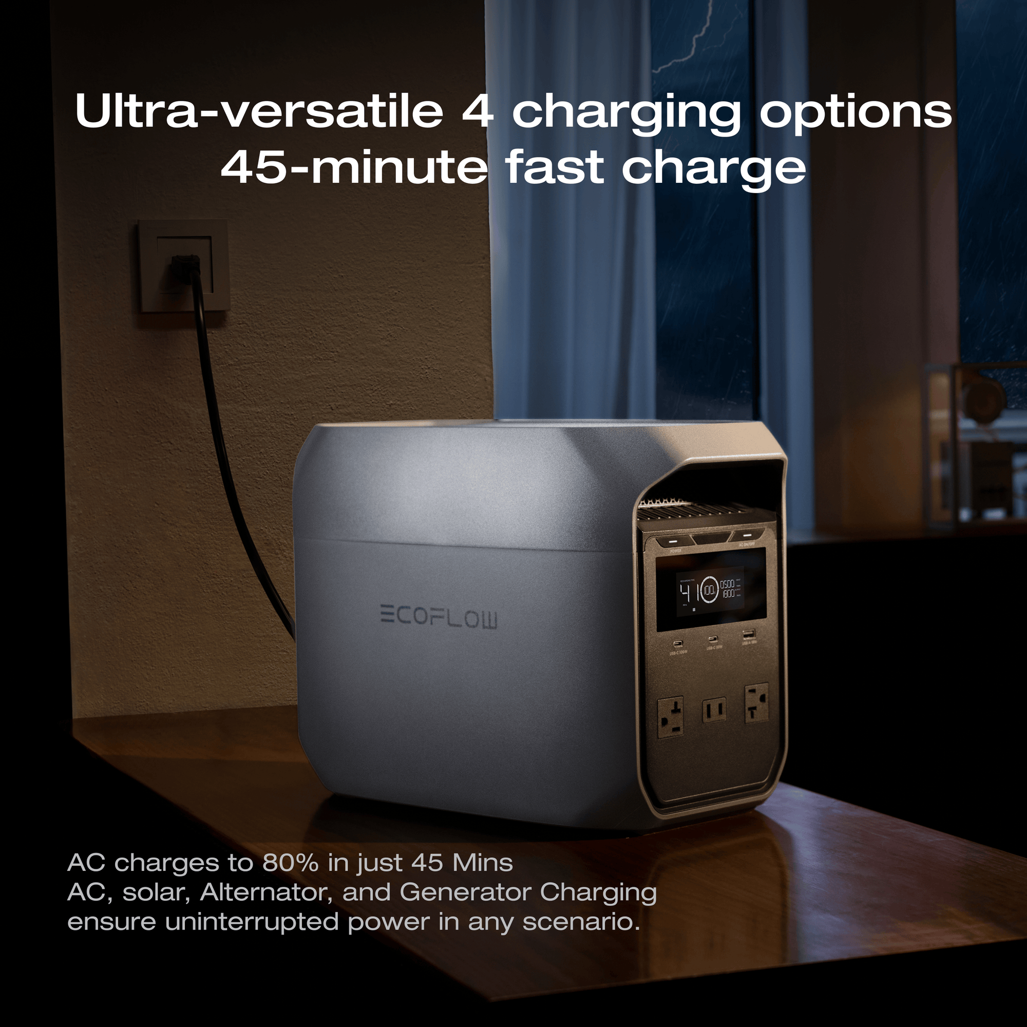 Lightweight EcoFlow 1024Wh power station featuring LiFePO4 battery cells and durable EV-grade construction.