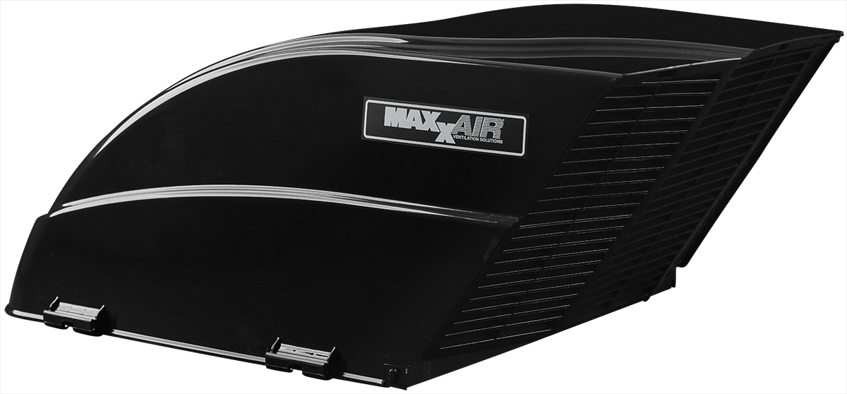 Black air filter housing with 'Max-Air' branding on a white background FANMATE RAIN COVER-SMOKE
00-955003	