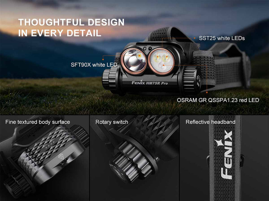 Fenix HM75R PRO floodlight illuminating a wide area for outdoor and industrial use
