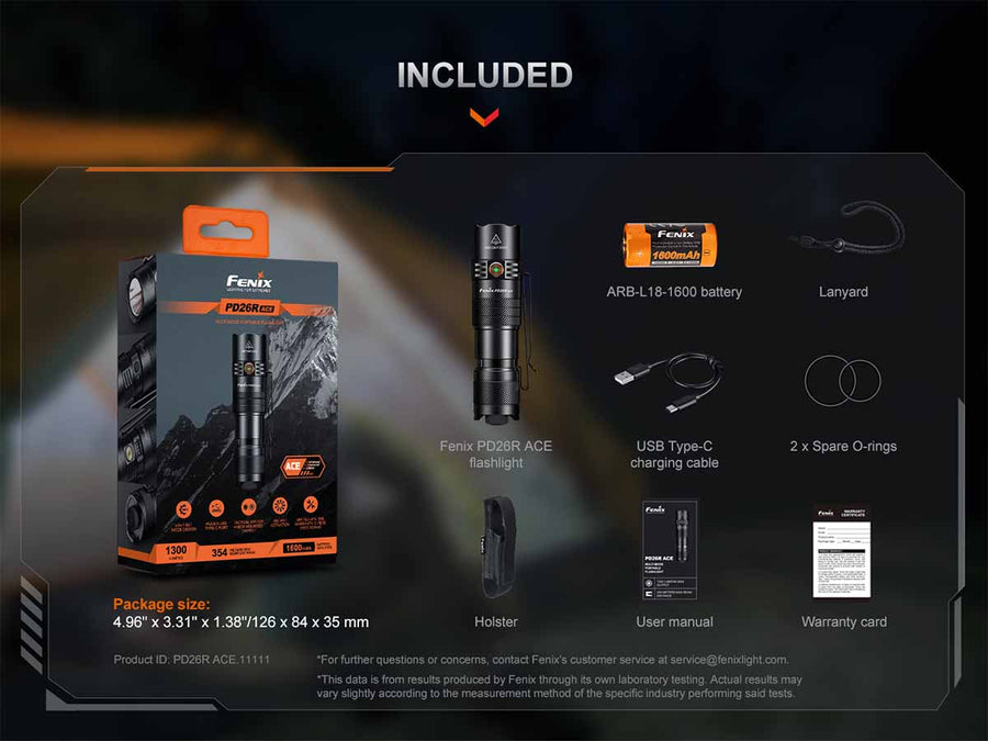 Fenix PD26R ACE rechargeable flashlight accessories and included components