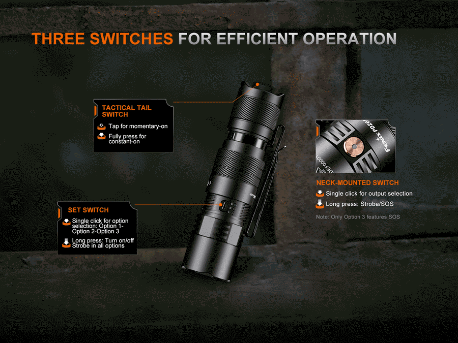 Fenix PD26R ACE pocket flashlight with durable black aluminum housing