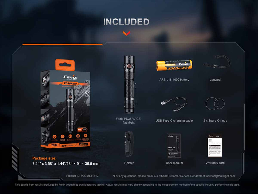 Fenix PD35R ACE flashlight with anti-slip grip design