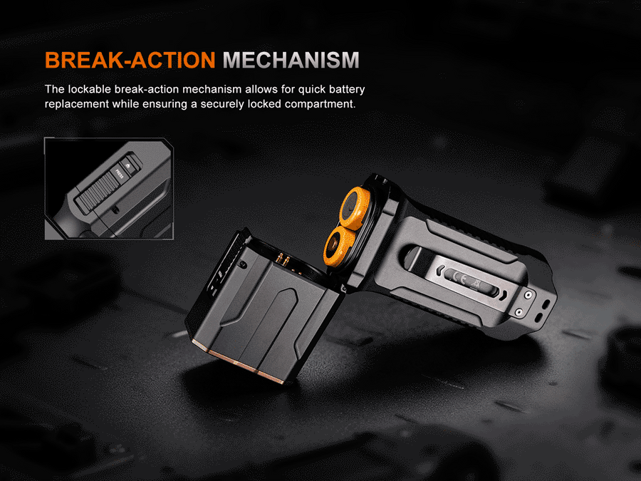 Battery level indicator lit on Fenix TK28R flashlight during use