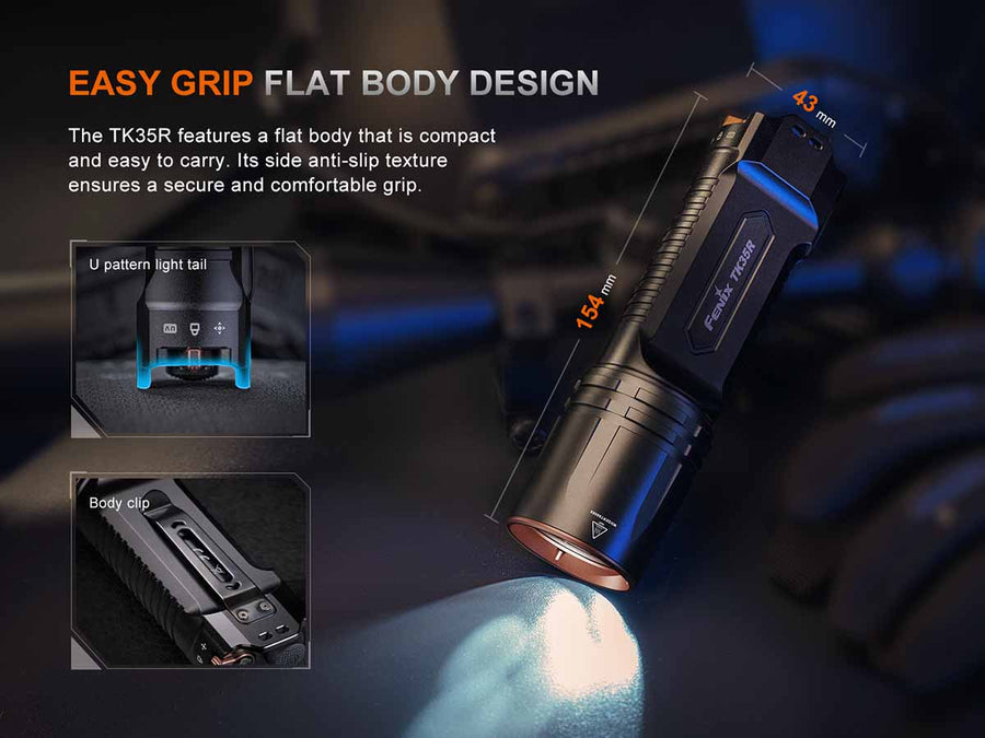 Red light mode on the Fenix TK35R tactical flashlight for night vision preservation