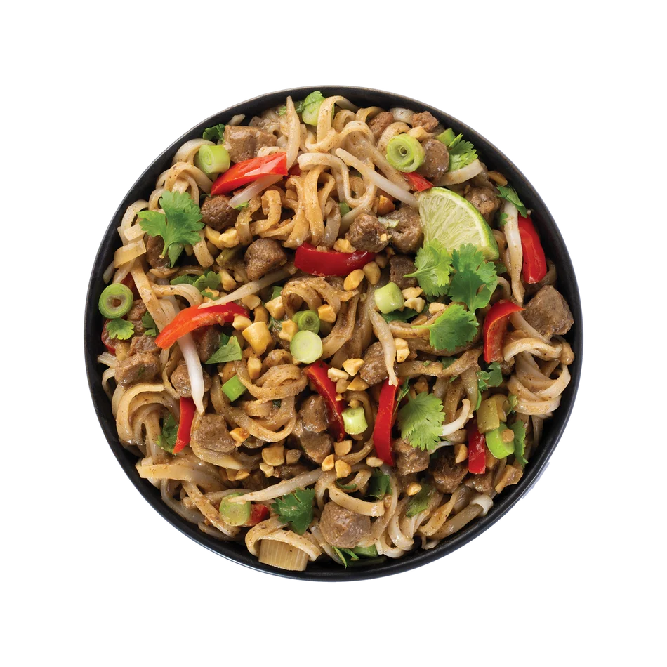SLY Pad Thai meal with fresh vegetables and peanut sauce