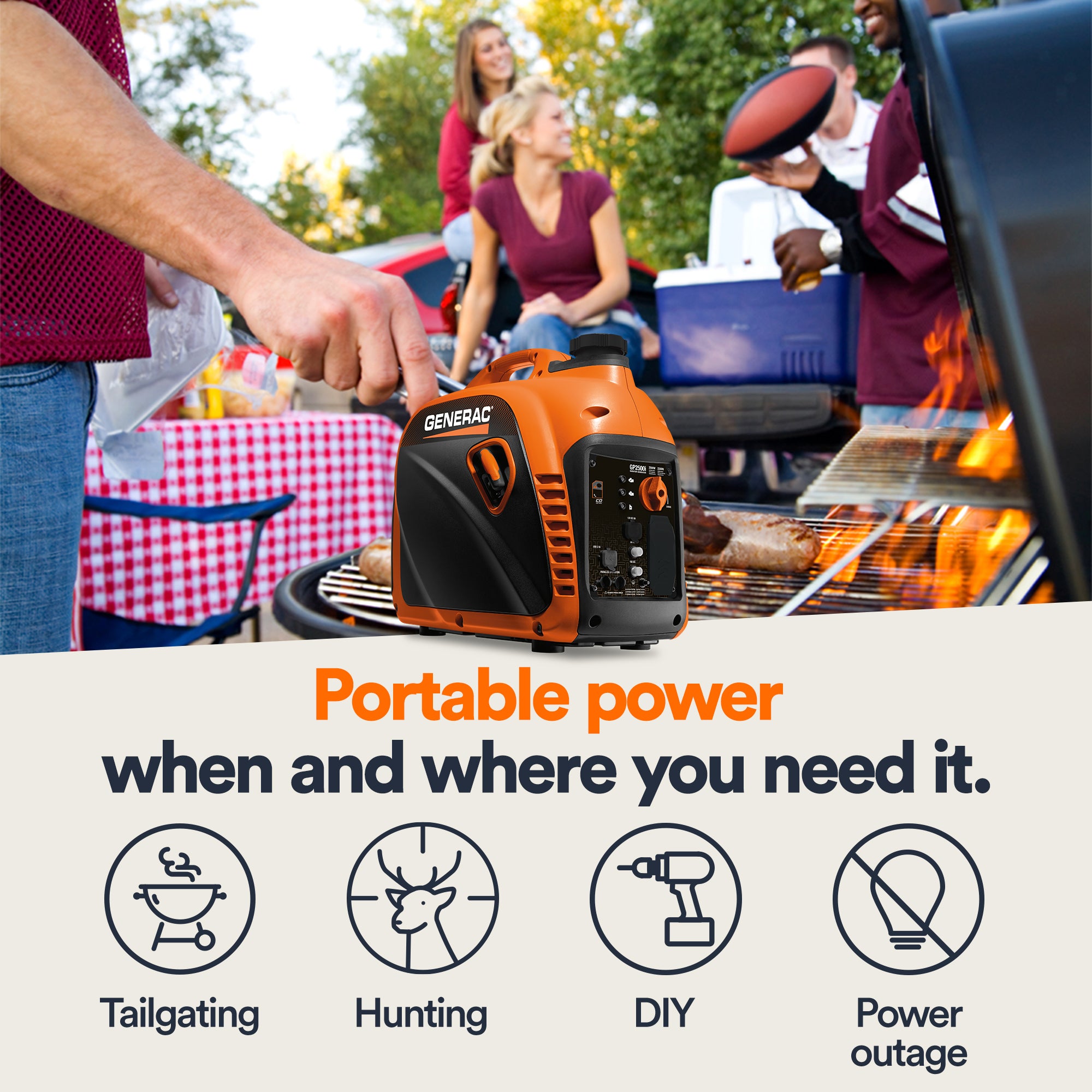 Generac GP2500i lightweight inverter generator with TruePower™ clean power technology