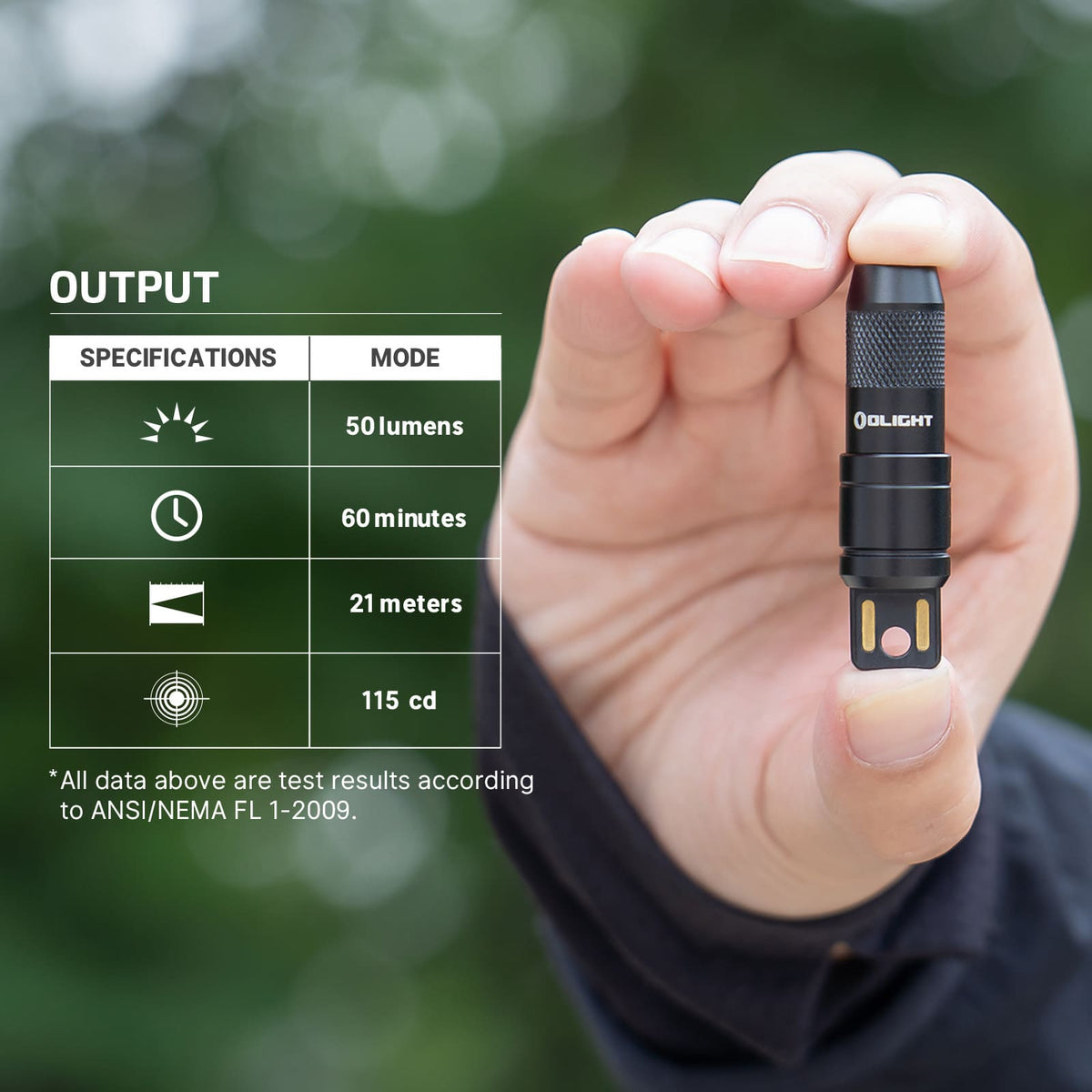 Olight iMini 2 flashlight detached from magnetic cap for activation