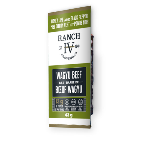Honey Lime & Black Pepper Wagyu beef bar made with Alberta Wagyu offering 13g of protein per serving