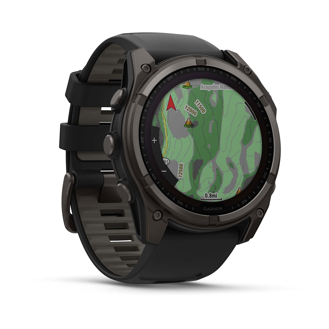 fēnix® 8 multisport GPS smartwatch showing the built-in LED flashlight for after-dark visibility