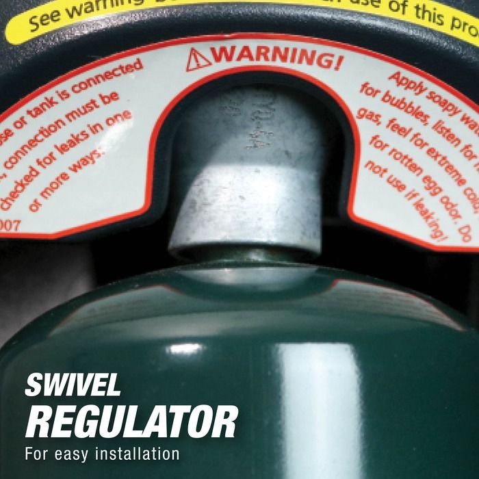 An illustration highlighting the heater's safety features, showing icons for the oxygen depletion sensor (ODS) and tip-over safety shut-off mechanism.