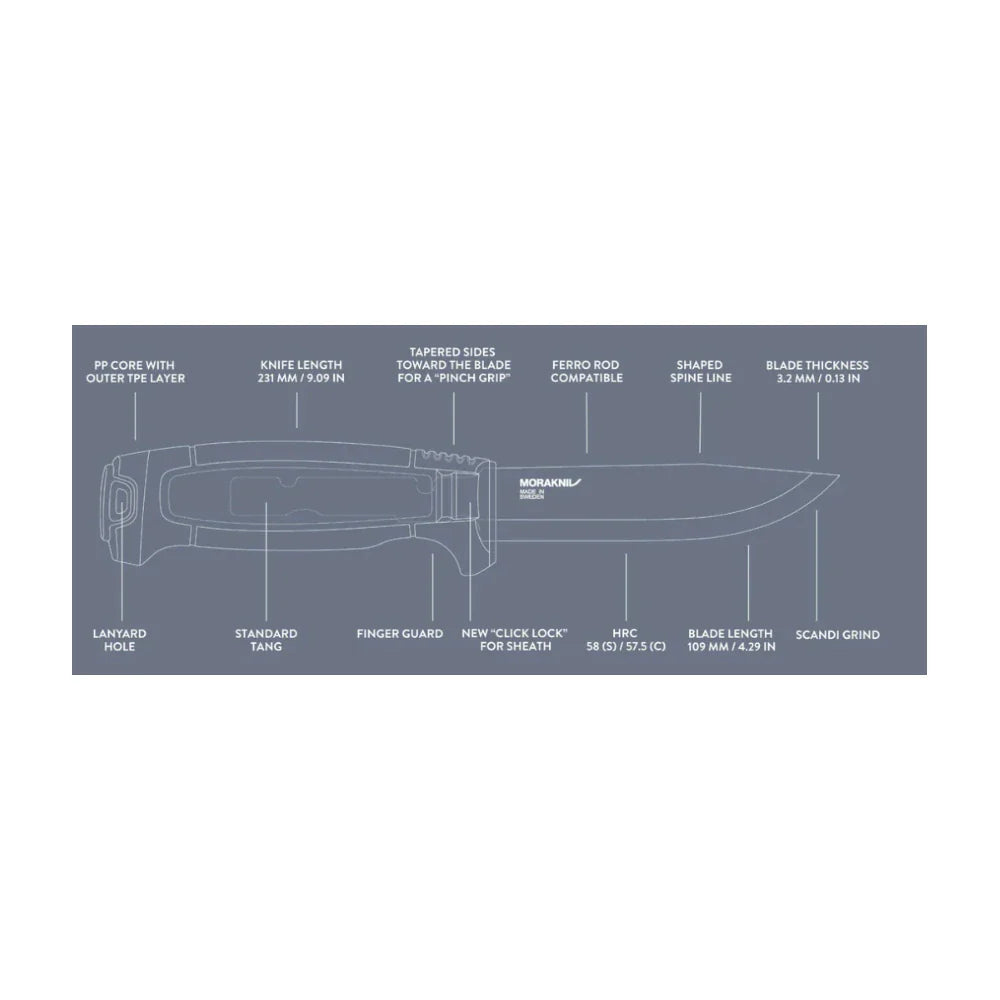 Morakniv Amberg Black Blade with ferro rod compatible spine