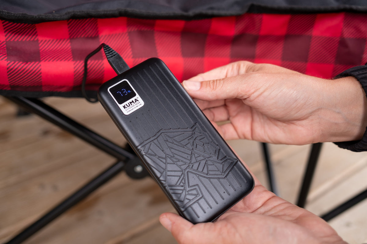 Compact portable charger compatible with KUMA Switchback heated chairs