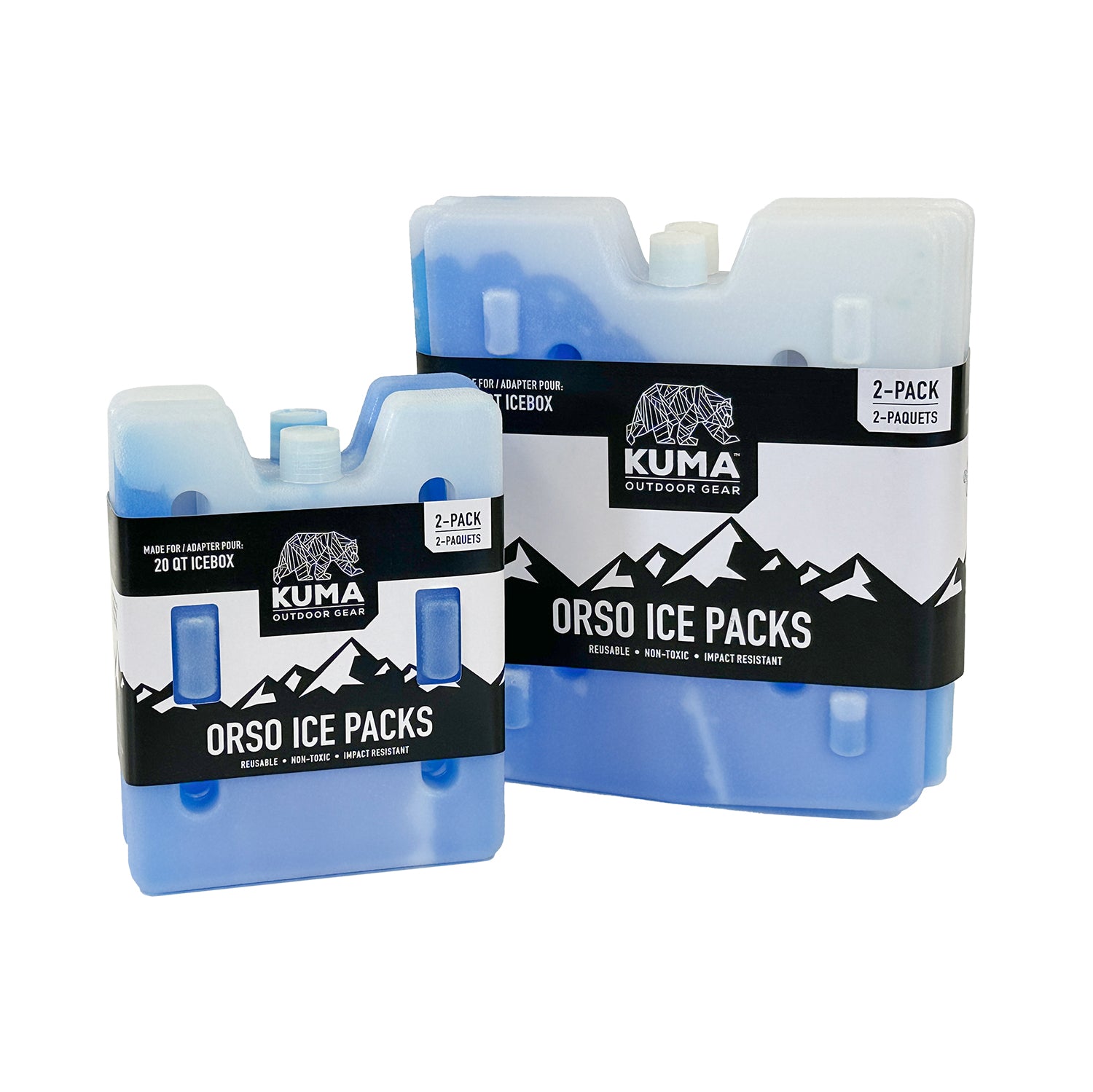 Side view of Orso 20QT Icebox ice pack with dimensions: 5.25” width, 7.25” height, 1” depth, 0.6 lbs.
