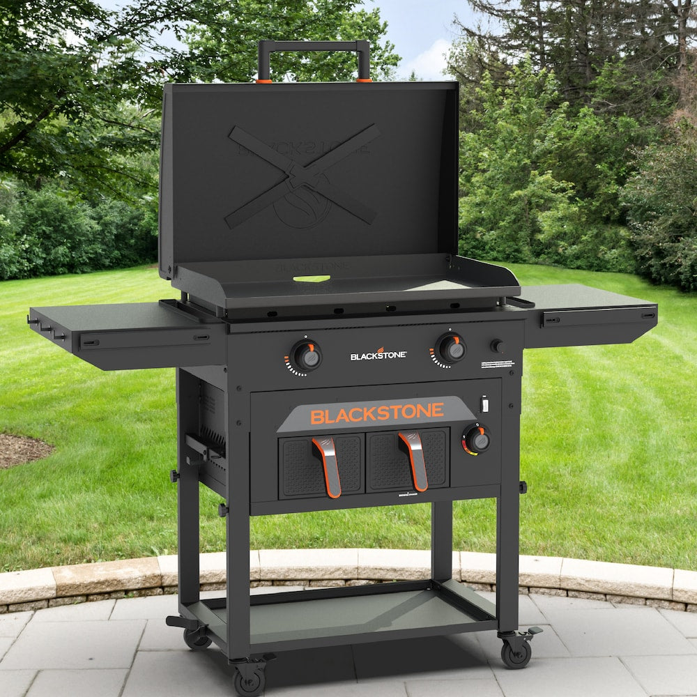 Blackstone 28 in outdoor flat top griddle with dual burners and air fryer