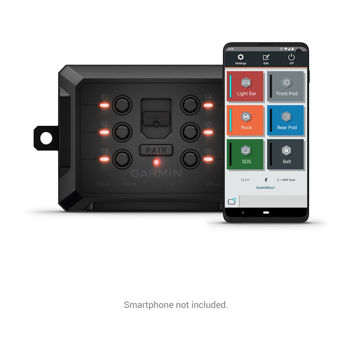 Garmin Powerswitch connected with the mobile app