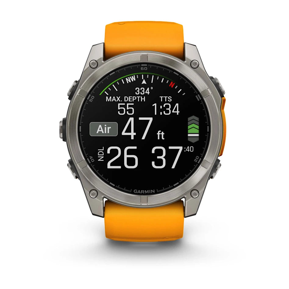 Outdoor navigation smartwatch with multi-band GPS, TopoActive maps, and ABC sensors.