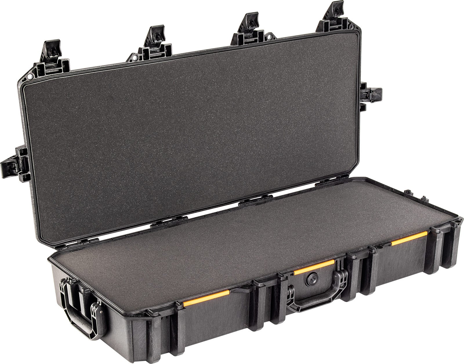 Heavy-duty rifle case for takedown firearms with weather-resistant polymer shell

