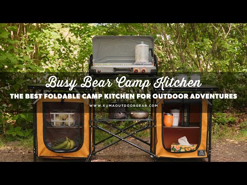 Camping kitchen with mesh screened pantry cupboards and melamine MDF shelves