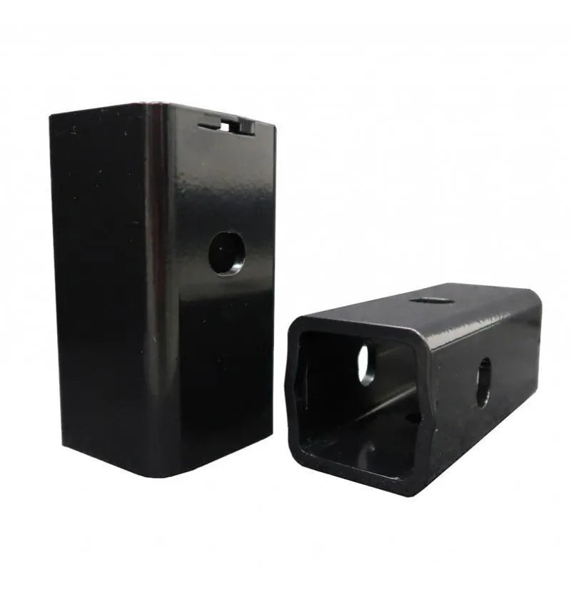 The adapter slides directly into your hitch or onto the shank of your accessory and reduces a 2.5" x 2.5" hitch receiver opening to 2" x 2" or from 3” x 3” to 2.5” x 2.5”

