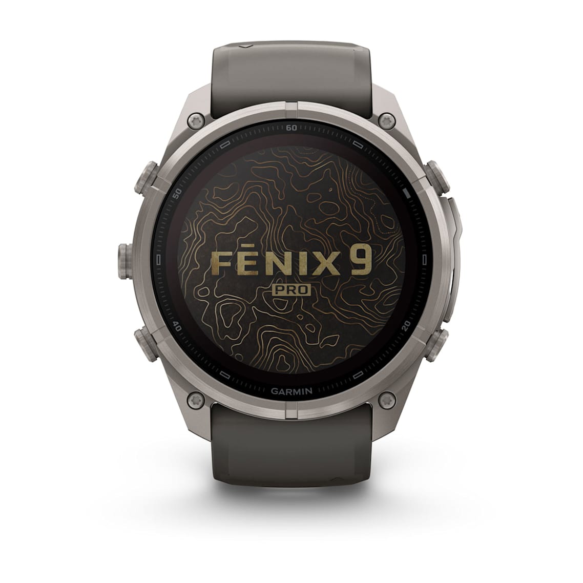 Garmin fēnix 9 Pro Solar Titanium smartwatch with Pebble Gray and Silver Gray Silicone Band
