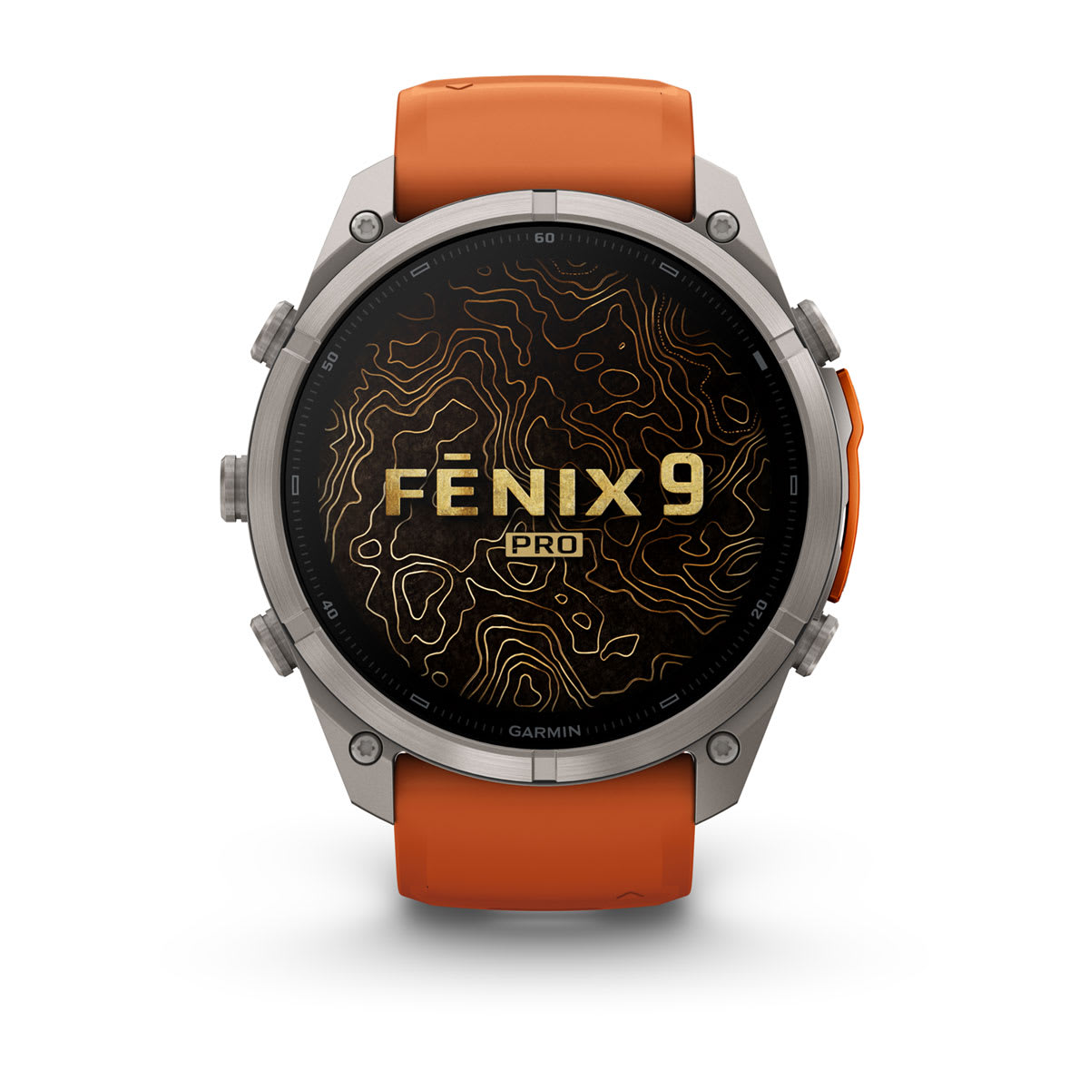 Garmin fēnix 9 Pro Solar Titanium smartwatch with Autumn Orange and Spark Orange Silicone Band