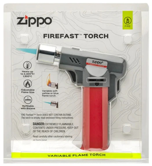 Zippo Firefast Torch packaging with product and branding details.