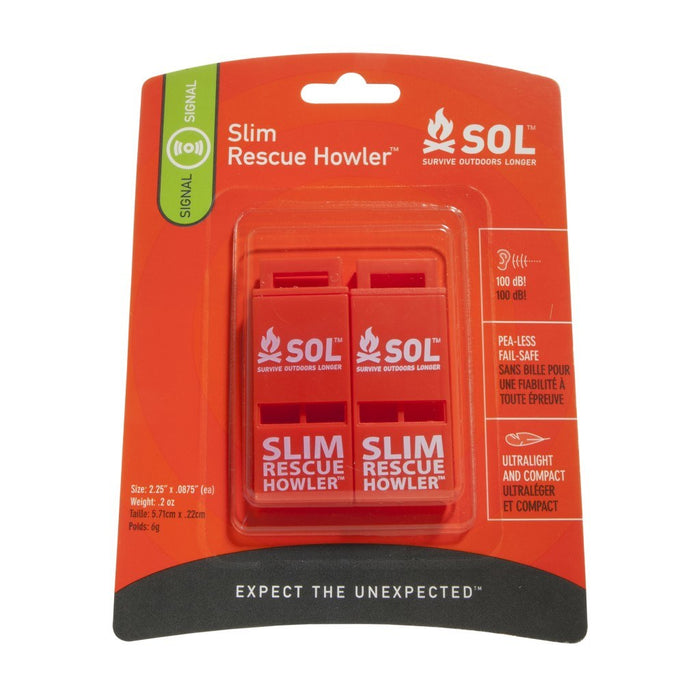 SOL Slim Rescue Howler Whistle 2-pack 100dB emergency whistles

