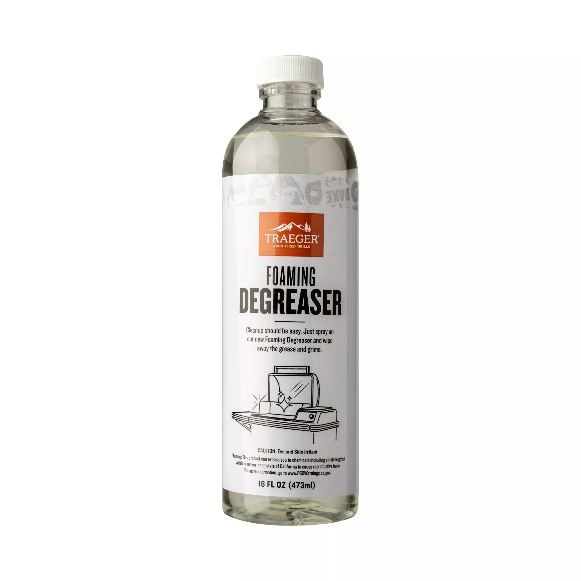 Foaming degreaser for tough grease and grime on Traeger pellet grills

