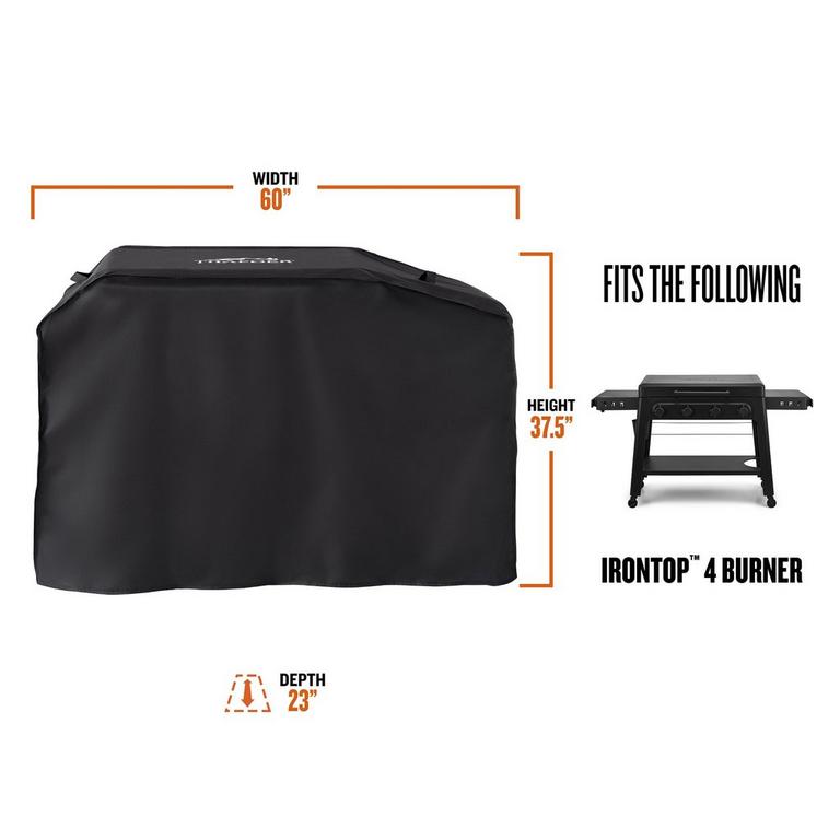 Irontop 4-Burner Full-Length Grill Cover made from heavy-duty, water-repellent material for year-round outdoor protection.