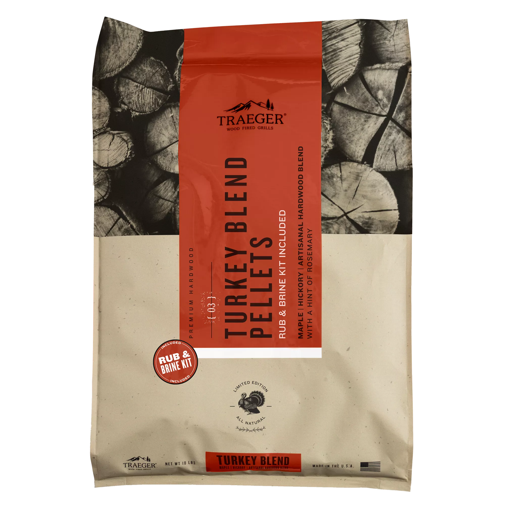 All-natural hardwood Traeger turkey blend pellets clean burn low ash BBQ fuel