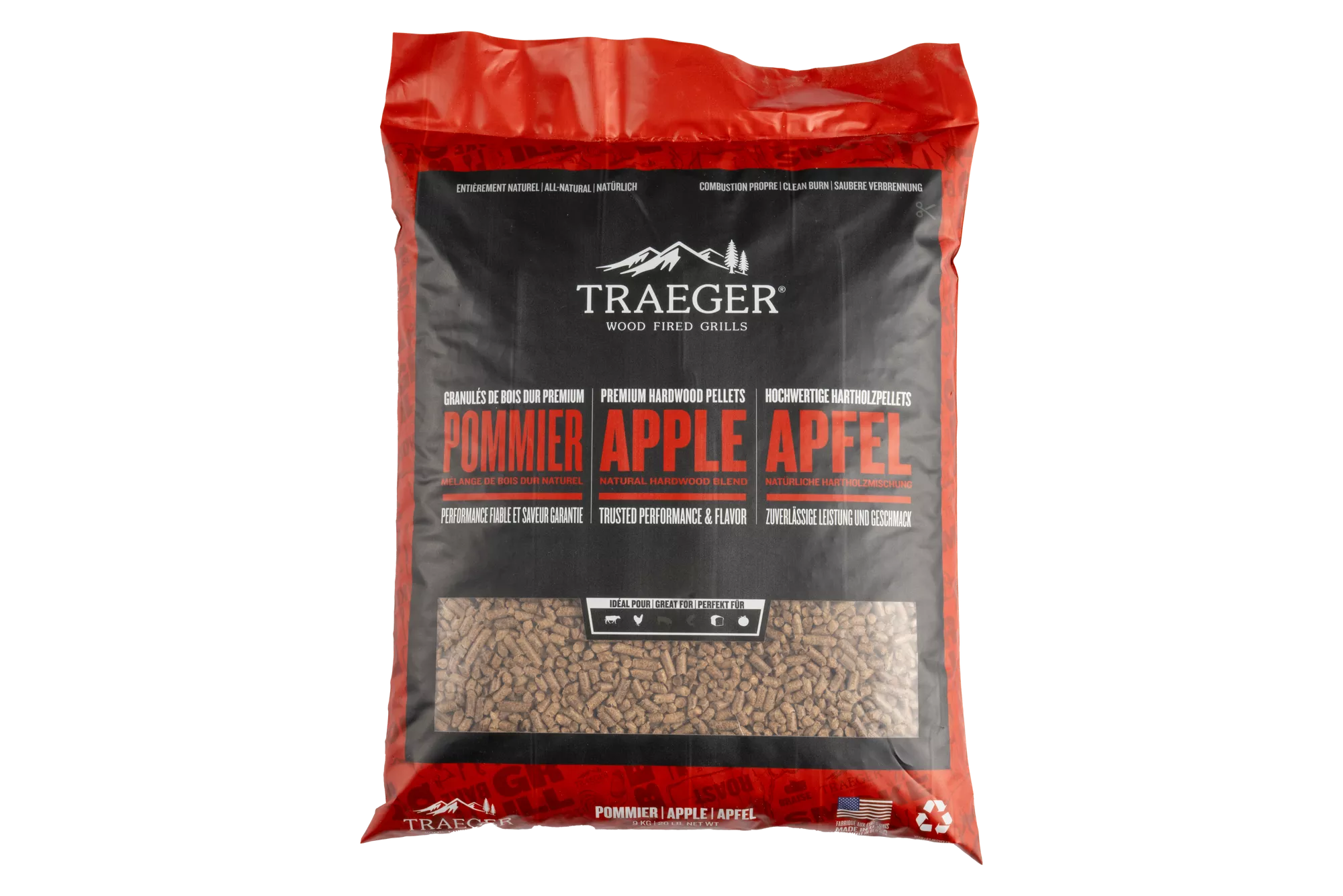 Traeger apple wood pellets light fruity smoke flavor for pork chicken vegetables