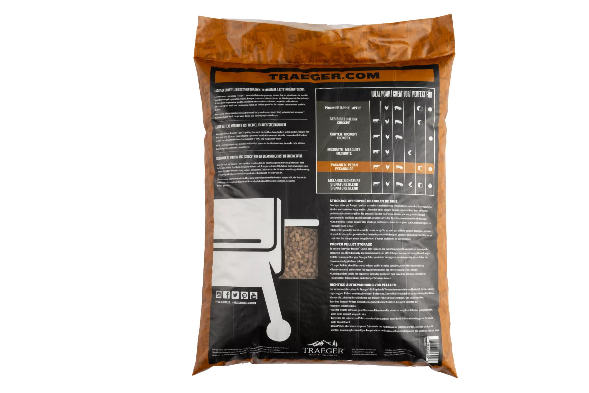 Pecan hardwood pellets for pork chicken beef and vegetables Traeger smoker fuel