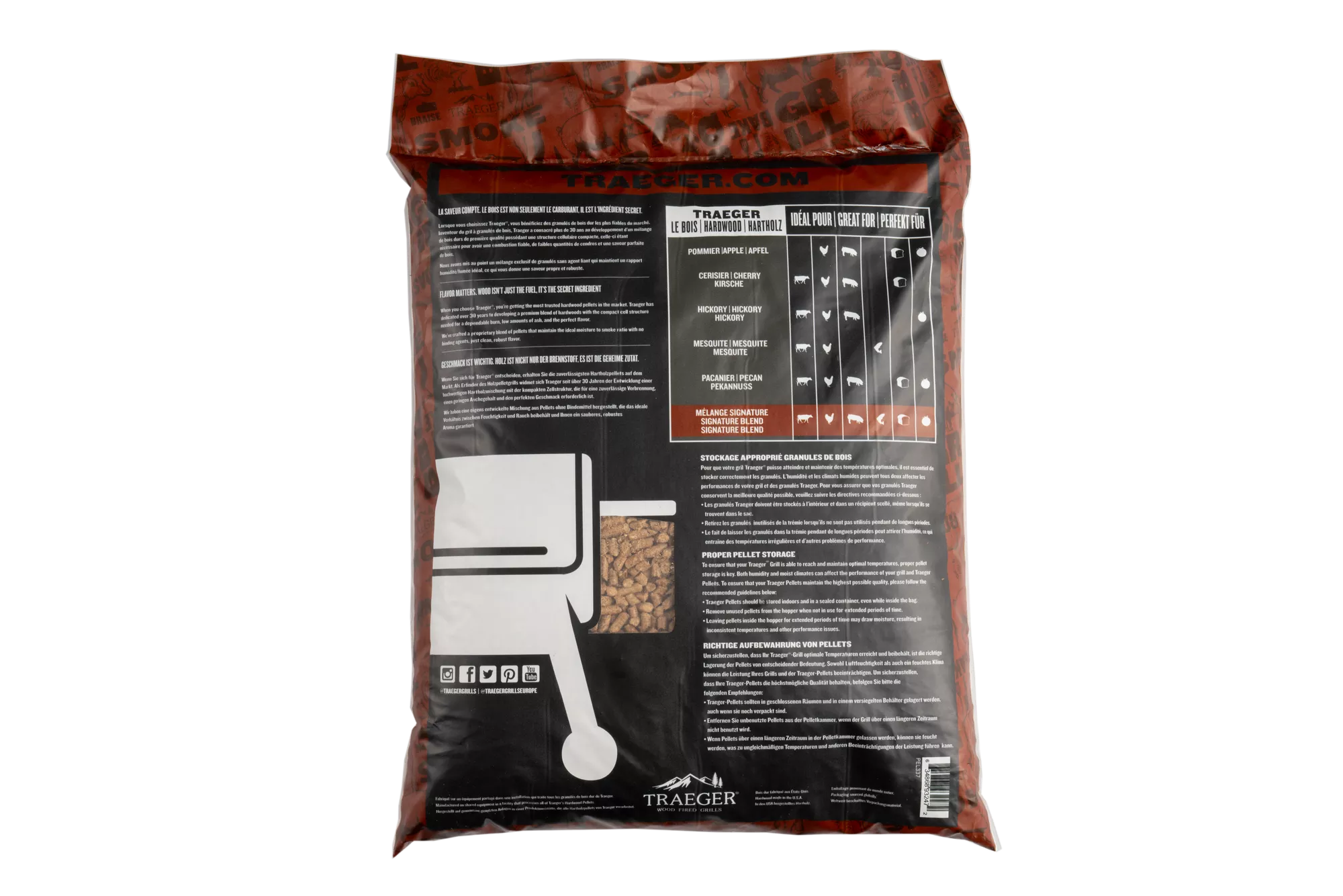 Premium hardwood pellet blend for grilling smoking roasting Traeger signature pellets