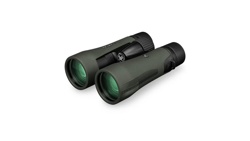 Front view of Vortex Diamondback HD 10x50 binoculars showing the 50 mm objective lenses and protective rubber armor.