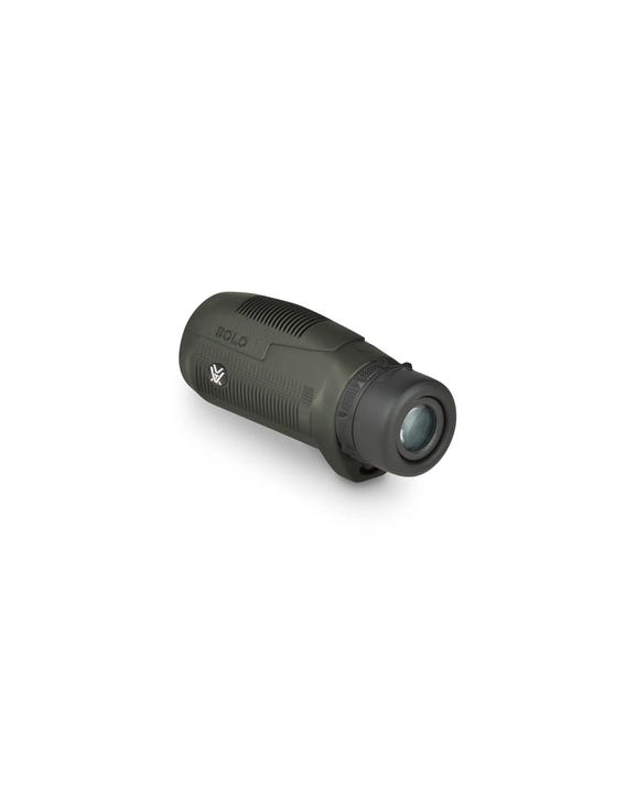 Front view of the Vortex Solo 10x25 monocular showing the 25 mm objective lens and compact design.